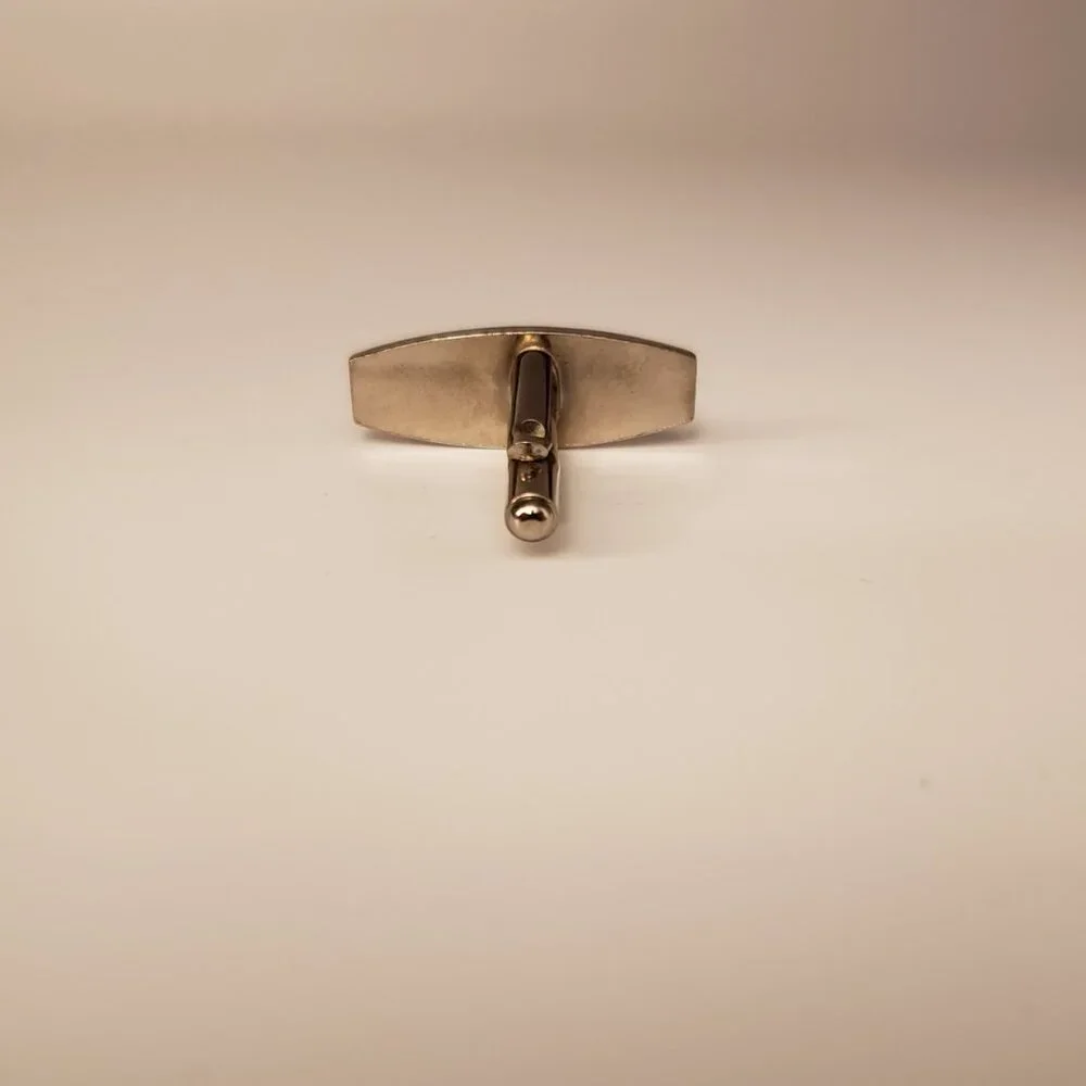 Men's Silvertone Cufflinks Tie Clip Bar Set Brick Wall Masonry Geometric Pattern